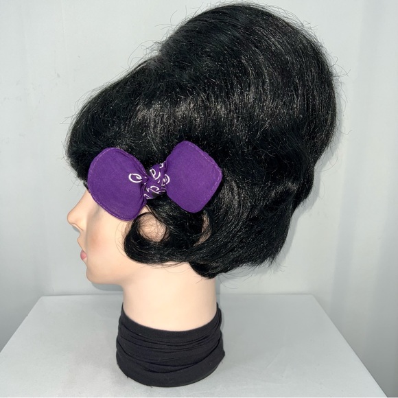 Dark Purple Paisley Rockabilly Bandana Knotted Hair Bow - Picture 5 of 11